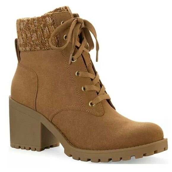 Sun + Stone Hiker Boots Size 10 Lace Up Tan Chunky Block Heel Booties NEW - Picture 1 of 11